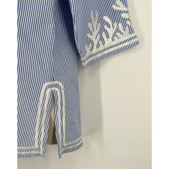 Gretchen Scott Striped Tunic Top Size Medium Blue White Embroidery - Picture 3 of 6